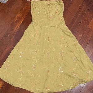Trixxi Strapless Olive Green Floral Embroidered Dress